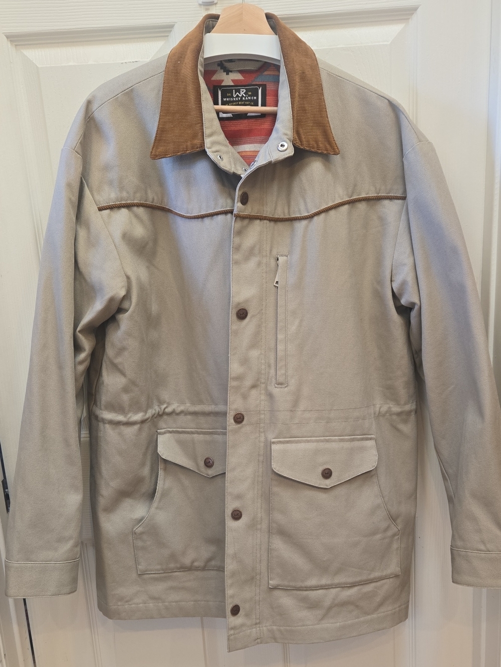 Men's Canvas Field Jacket with Brown Corduroy Collar